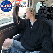 NASA MARVEL七夕情人節(jié)禮物T恤男春秋季休閑潮牌透氣長(zhǎng)袖V領(lǐng)上衣戶外休閑