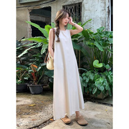 法舒琳韓國chic夏季簡(jiǎn)約氣質(zhì)圓領(lǐng)一?？坨U空露背無(wú)袖背心連衣裙女百搭減 麻本色 2XL 建議130-140斤