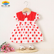 拾尚潮（STILLCHOIP）夏季女童連衣裙新款童裝洋氣娃娃領(lǐng)圓點(diǎn)印花韓版高腰泡泡袖公主裙 紅色 73 6