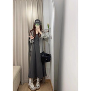 燁聆夏季大碼女裝2025新款套裝女胖子穿搭一整套胖妹妹200斤秋裝高端 灰色吊帶裙【單件】 XL 【建議120-140斤】