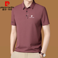 皮爾卡丹品牌桑蠶絲短袖t恤男夏季冰·絲涼感時(shí)尚休閑中年爸爸polo衫 西瓜紅【透氣】 3XL 185(170~180斤)
