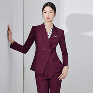 安依蓮職業(yè)小西裝女套裝長(cháng)袖春季酒店經(jīng)理西服套裝商務(wù)接待西裝正裝 酒紅色西裝+褲子+短裙 S