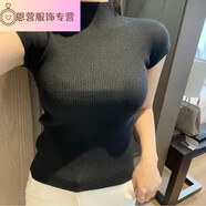 德莉婭現(xiàn)貨 韓國chic半高領(lǐng)打底衫短袖針織衫內(nèi)搭緊身毛衣短款修身上衣 黑色 均碼