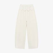 Basic House/百家好春季百搭松緊高腰拼接花邊休閑運動(dòng)垂感長(cháng)褲女 米色 S