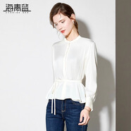 海青藍2025春裝法式寬松長袖襯衫女氣質(zhì)小立領(lǐng)時尚通勤設(shè)計感系帶襯衣 白色 XL