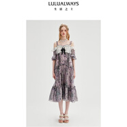 LULUALWAYS【商場同款】25夏季新款法式優(yōu)雅浪漫心動吊帶連衣裙女蕾絲禮服 紫色 L