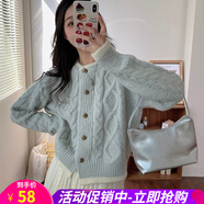歐貝汐毛衣外套女厚奶系穿搭學(xué)生短款麻花女士早秋冬軟糯慵懶風針織開衫 藍色 均碼