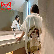 貓人（MiiOW）輕奢睡裙夏季女款新款冰感感襯衫性感睡衣女士真絲家居服薄 英倫公主 均碼 80斤-160斤 155高-175高