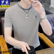羅蒙2025夏季新款男士短袖T恤男棉圓領(lǐng)條紋潮牌半截袖體恤男裝短袖t恤 灰色 L (適合95-115斤)