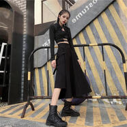 閨哲2025新款不規則半身裙女春夏新款ins超火原宿風(fēng)高腰A字長(cháng)裙百搭 不規則黑色裙 M 建議95-105斤