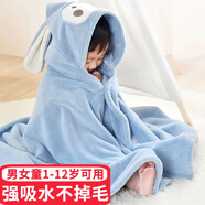 雅思迪【1-12歲】新生嬰兒浴巾男女浴袍連帽洗澡巾可穿披風(fēng)斗篷浴巾兒童 帶帽浴巾【1條裝】小猴淺藍色 【適合1-6歲】70*140cm