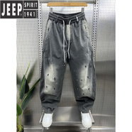 JEEP SPIRIT2025夏季薄款彎刀褲美式潮牌潑墨印花休閑褲男士寬松百搭闊腿長(cháng)褲 綠色2256 L 125-145斤