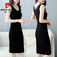 皮爾卡丹（pierre cardin）黑色吊帶背心裙女夏季外穿無袖內搭打底連衣裙中長款一步包臀裙子 黑色 前V XL
