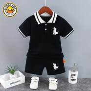 G.DUCKKIDS小黃鴨男童夏裝套裝新款兒童夏天衣服寶寶夏季薄款短袖翻領(lǐng)衫套裝 博杰文短袖套裝翻領(lǐng)恐龍黑 POLO 120 cm 建議身高110左右