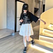 女童夏裝套裝2025新款女孩洋氣時(shí)髦半身裙兩件套兒童潮酷短袖童裝 套裝【黑色T恤+白色短裙】 160