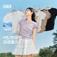 森馬（Semir）短袖t恤女短款修身圓領(lǐng)內(nèi)搭25夏涼感收腰V領(lǐng)上衣辣妹109325100006