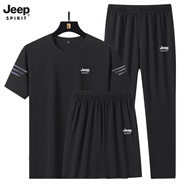 JEEP SPIRIT吉普短袖套裝男t恤新款圓領(lǐng)短袖長(zhǎng)褲套裝休閑夏季運(yùn)動(dòng)套裝兩件套 三件套黑色直筒褲 （或備注咨詢） M （建議80-105斤）