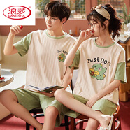 浪莎（langsha）睡衣情侶夏季純棉女可愛短袖學生薄款兩件套裝夏天寬松男士家居服 L9127短套 2XL 男