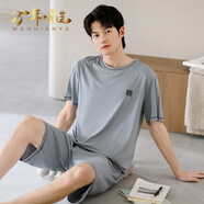 萬(wàn)年雅睡衣男夏短袖薄款莫代爾短褲寬松男士家居服加大碼夏季套裝春 2249青鸞灰 4XL (190) ：建議體重195斤-215斤