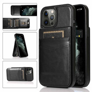 錦灝 適用iPhone16pro max手機(jī)殼真皮蘋果15錢包14插卡13保護(hù)套全包12防摔11支架皮套 背插卡支架瘋馬紋黑色 6.1英寸蘋果14