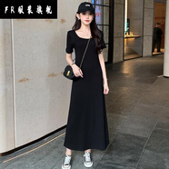 FR.YH.ZH溫婉大方衣服時尚寬松休閑慵懶風顯瘦長款a字小黑裙外出洋氣裙子 9158長款120公分(160以上拍) 2XL 建議135-145斤