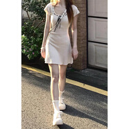 小野七天學院風純欲辣妹針織絞花連衣裙小個子修身顯瘦梨形身材氣質短裙 杏色 均碼 【80-100斤】