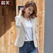 晨芙休閑小西裝外套女韓版修身顯瘦短款小個子職業(yè)裝西服氣質(zhì)百搭上衣 1912燕麥色(長袖) XL 建議110-120斤