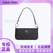 Calvin Klein通勤簡(jiǎn)約金屬字母拉鏈腋下法棍包 混合材質(zhì) 單肩包 女款 情人禮物 DH3237 001 太空黑色