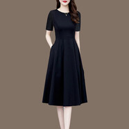 皮爾卡丹（PIERRE CARDIN）2025春季女裝新款氣質(zhì)小黑裙中長款春夏中袖修身顯瘦黑色連衣裙夏 黑色短款短袖 M 約100-110斤