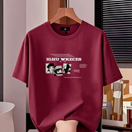 南極人純棉百搭字母印花短袖t恤男女寬松潮流百搭圓領(lǐng)打底衫五分袖上衣 T512酒紅 S