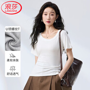 浪莎純色圓領(lǐng)T恤女夏季經(jīng)典螺紋彈力修身顯瘦百搭顯胸大打底衫上衣