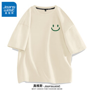 真維斯（Jeanswest）短袖t恤男女款休閑純棉簡(jiǎn)約笑臉印花寬松大碼胖子可穿情侶打底衫 杏色 D線(xiàn)條笑臉_K 2XL