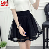 莜仙格2025夏季新款蕾絲短裙女網(wǎng)紗半身裙A字傘裙褲裙高腰黑色蓬蓬裙子 黑色松緊腰 XL 建議120-138