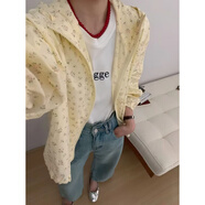 COLORFUL GEMS韓版小眾甜美小碎花連帽短外套女夏季2025新款寬松收腰防曬上衣潮 淺黃色 M