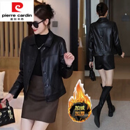 皮爾卡丹（pierre cardin）海寧皮衣外套女2025春秋冬款皮夾克加絨加厚時尚顯瘦秋今年流行裝 海寧品牌旗艦黑色( 不帶毛領) 加絨 2XL 海寧品牌旗艦 120-130斤