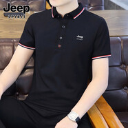 JEEP SPIRIT吉普夏季短袖polo衫男士體恤2025新款潮流黑色休閑衣服半袖t恤男 9968黑色 XL -建議（130-145斤）