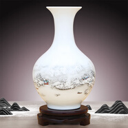傲世景德鎮(zhèn)陶瓷器小花瓶新中式工藝品客廳擺件酒柜辦公室博古架裝飾品 溪山訪友賞瓶（配木質(zhì)旋轉(zhuǎn)底座）