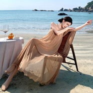 YIOU氛圍感抹胸網(wǎng)紗一字領(lǐng)連衣裙女2025年春夏季性感露背禮服長(cháng)裙9309 圖片色 S