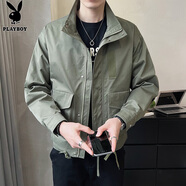花花公子（PLAYBOY）外套男沖鋒夾克男裝春秋季男士休閑工裝連帽潮流上衣服