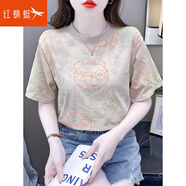 紅蜻蜓正肩短袖t恤女2025新款夏季女裝寬松別致半袖上衣服女士體恤 圖片色 M