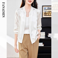 范·愛民重磅桑蠶絲外套女2025春夏薄款?yuàn)A克衫真絲棒球服新款開衫防曬上衣 羽毛花 XL 建議105-120斤