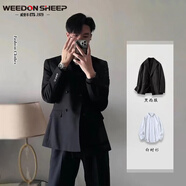 威登羊春秋季英倫風(fēng)男士寬松雙排扣小西裝外套韓版時(shí)尚商務(wù)正裝西服套裝 西服外套+白襯衫【兩件套 XL