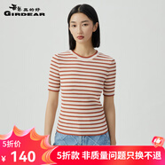 哥弟真的好（GIRDEAR）女裝蔥紗拼色條紋圓領(lǐng)短袖針織衫女A301246 粉咖白條 XL (5碼)