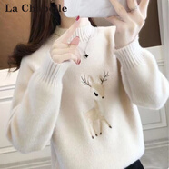 拉夏貝爾（La Chapelle）半高領(lǐng)針織衫女裝2025年秋冬季新款小眾高級(jí)感小鹿毛衣打底衫春 杏色[小鹿] L