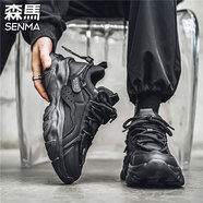 森馬男鞋2026春季新款增高老爹鞋潮流百搭透氣厚底休閑運動(dòng)跑步鞋子男 黑色351 38 標準運動(dòng)鞋碼