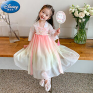 迪士尼（Disney）女童漢服夏季2025新款兒童超仙古裝公主裙女寶寶中國風(fēng)夏裝連衣裙 X8075-蝴蝶漸變色漢服漸變色 90 1~2歲 【80-90cm】