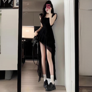衣然呈品純欲風(fēng)辣妹法式氣質(zhì)拖尾吊帶連衣裙女夏設計感小眾海邊度假風(fēng)長(cháng)裙 黑裙 M 【建議95-110斤】