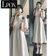 LPOX白色連衣裙polo領(lǐng)連衣裙子小個(gè)子女春復古寬松顯瘦小白裙 白色[優(yōu)質(zhì)版] L