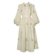 南糖三色2025早春《風(fēng)過(guò)林梢》法式復古少女繡花燈籠袖連衣裙仙女裙氣質(zhì)秋 淺杏色繡花 S