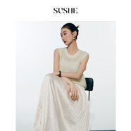 束皙SUSHE 不規(guī)則壓皺珠光緞感松緊腰系帶長款氣質半身裙女春季
